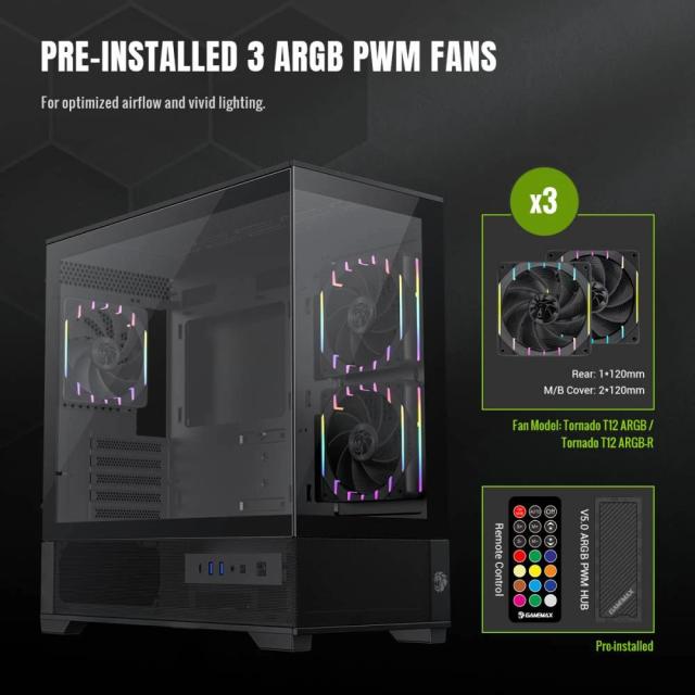 Кутия Gamemax Vista 2 MB, Mini Tower, 2x USB 3.2, 1x USB Type-C, mATX / Mini-ITX