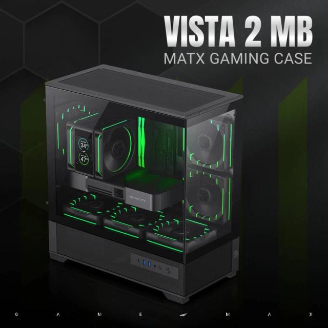 Кутия Gamemax Vista 2 MB, Mini Tower, 2x USB 3.2, 1x USB Type-C, mATX / Mini-ITX