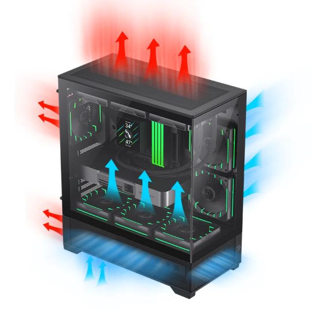 Кутия Gamemax Vista 2 AB, Middle Tower, 2x USB 3.2, 1x USB Type-C, EATX / ATX / mATX / Mini-ITX