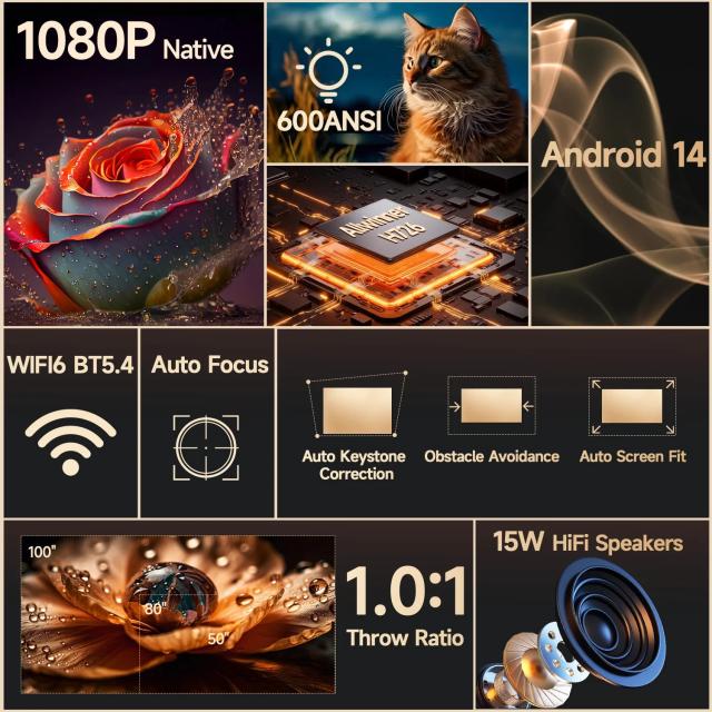 Мултимедиен проектор MagCubic Portable Multimedia Projector HY350MAX - 8K, Android 14, Wi-Fi 6, Bluetooth 5.4