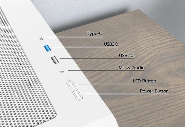 Кутия Montech X5M White A-RGB, Mini Tower, 1x USB Type-C, 1x USB 3.0, 1x USB 2.0, mATX / Mini-ITX