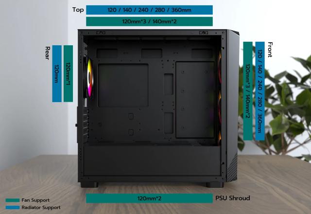 Кутия Montech X5M Black A-RGB, Mini Tower, 1x USB Type-C, 1x USB 3.0, 1x USB 2.0, mATX / Mini-ITX