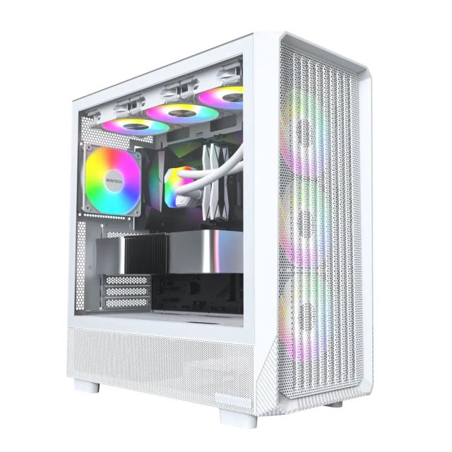 Кутия Montech X5 White A-RGB, Middle Tower, 1x USB Type-C, 1x USB 3.0, 1x USB 2.0, ATX / mATX / Mini-ITX