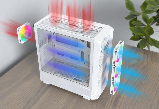 Кутия Montech X5 White A-RGB, Middle Tower, 1x USB Type-C, 1x USB 3.0, 1x USB 2.0, ATX / mATX / Mini-ITX