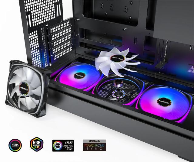 Кутия Montech KING 15 PRO White A-RGB, Mini Tower, 1x USB Type-C, 1x USB 3.0, 1x USB 2.0, mATX / Mini-ITX