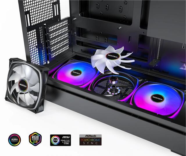 Кутия Montech KING 15 PRO Black A-RGB, Mini Tower, 1x USB Type-C, 1x USB 3.0, 1x USB 2.0, mATX / Mini-ITX