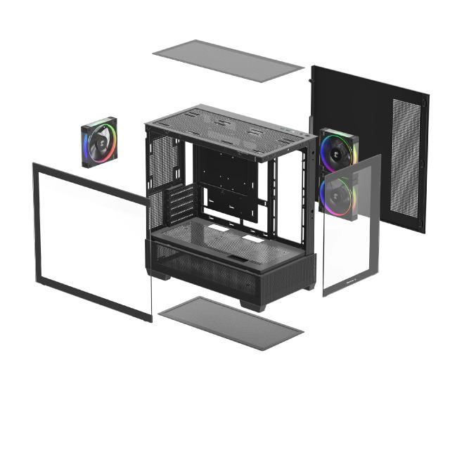 Кутия DeepCool CG380 3F Black ARGB, Mini Tower, 1x USB Type-C, 2x USB 3.0, mATX / Mini-ITX