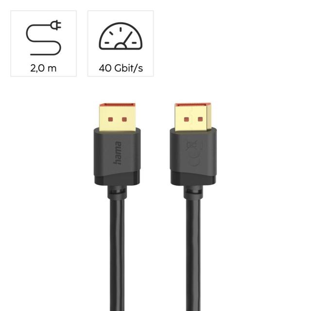 Кабел HAMA DisplayPort към DisplayPort 2.1, Ultra-HD 8K, 40 Gbit/s, 2 м