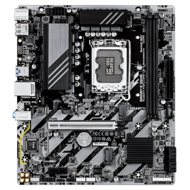 Дънна платка GIGABYTE B860M E GEN5, LGA1851, 2x DDR5, 2x m.2 Socket 3, 4x SATA 6Gb/s, HDMI, DP, MicroATX