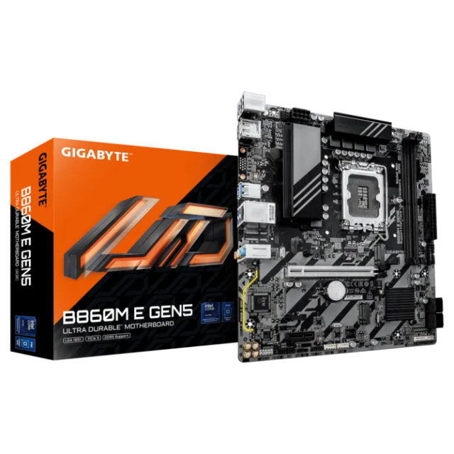 Дънна платка GIGABYTE B860M E GEN5, LGA1851, 2x DDR5, 2x m.2 Socket 3, 4x SATA 6Gb/s, HDMI, DP, MicroATX