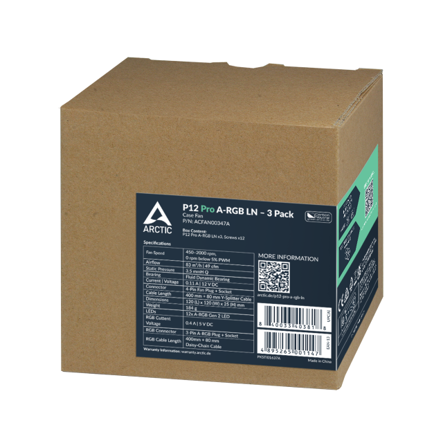 Комплект вентилатори ARCTIC P12 Pro A-RGB LN 120mm PWM 3-Pack
