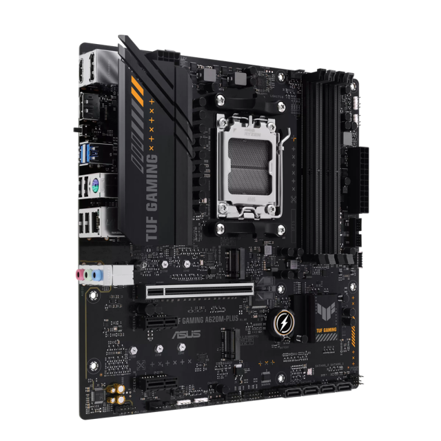 Дънна платка Asus TUF GAMING A620M-PLUS, A620M, AM5, 4x DDR5, PCI-E 4.0, 4x SATA 6Gb/s, 2x M.2, HDMI, DisplayPort, mATX
