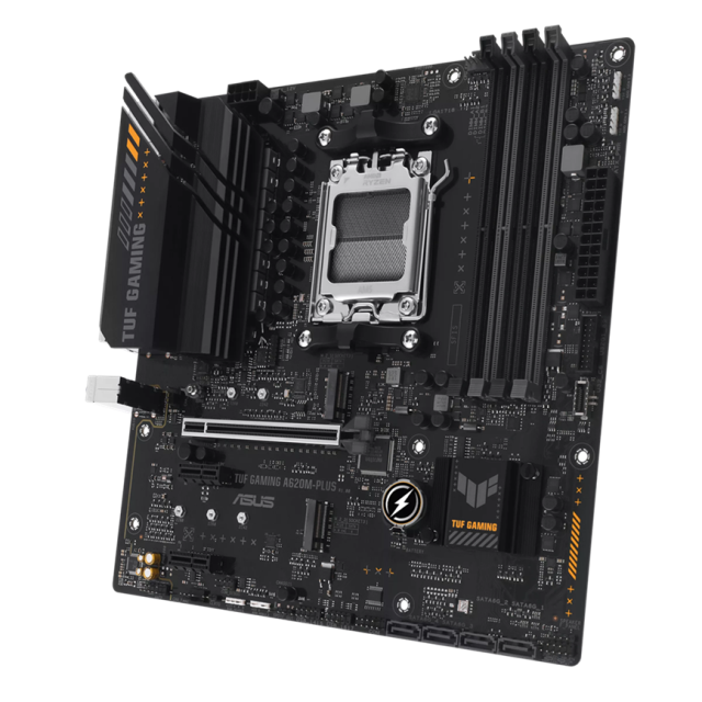 Дънна платка Asus TUF GAMING A620M-PLUS, A620M, AM5, 4x DDR5, PCI-E 4.0, 4x SATA 6Gb/s, 2x M.2, HDMI, DisplayPort, mATX