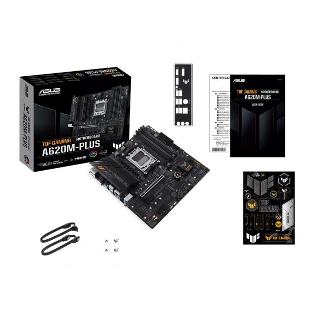 Дънна платка Asus TUF GAMING A620M-PLUS, A620M, AM5, 4x DDR5, PCI-E 4.0, 4x SATA 6Gb/s, 2x M.2, HDMI, DisplayPort, mATX