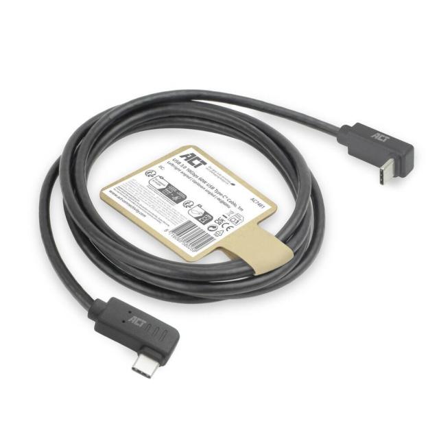 ACT Кабел USB Type-C към USB Type-C, 10Gbps, 60W, 1 m, конектори 90° left/right, up/down angled
