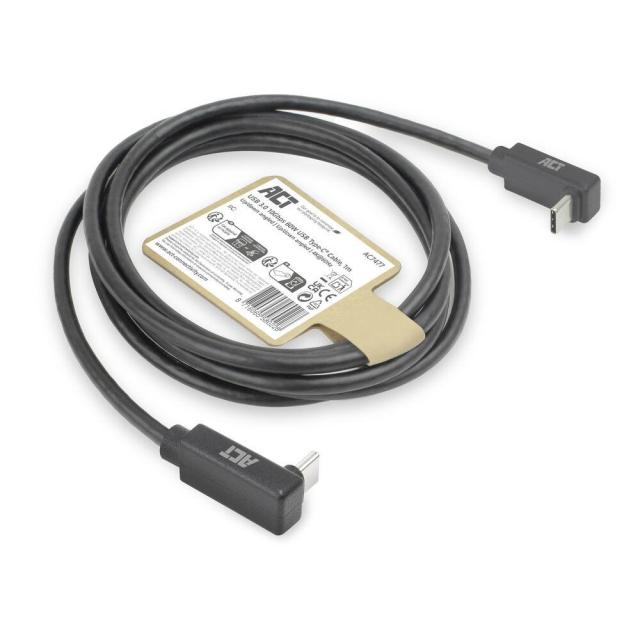 ACT Кабел USB Type-C към USB Type-C, 10Gbps, 60W, 1.0м, конектори на 90° up/down angled