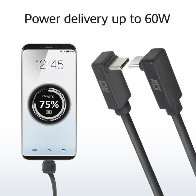 ACT Кабел USB Type-C към USB Type-C, 10Gbps, 60W, 0.5м, конектори на 90° up/down angled