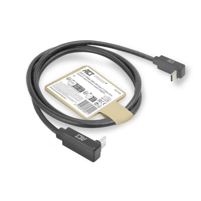 ACT Кабел USB Type-C към USB Type-C, 10Gbps, 60W, 0.5м, конектори на 90° up/down angled
