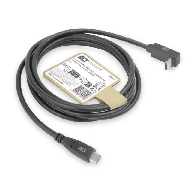 ACT Кабел USB Type-C към USB Type-C, 10Gbps, 60W, 1.0 м, конектори - 1x прав и 1x на 90° up/down angled