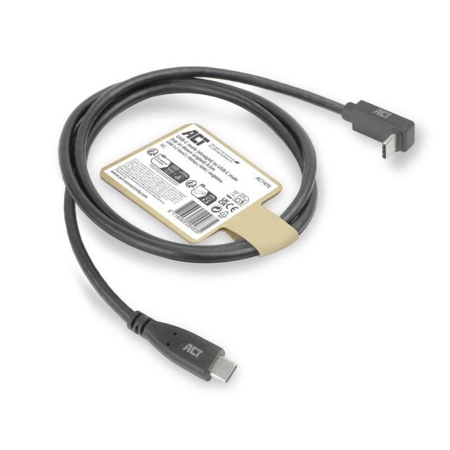 ACT Кабел USB Type-C към USB Type-C, 10Gbps, 60W, 0.5 м, конектори - 1x прав и 1x на 90° up/down angled