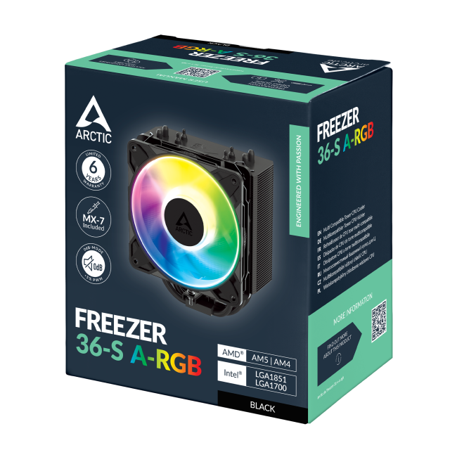 Охладител за процесор ARCTIC Freezer 36-S A-RGB Black, 4-Pin, AM4 / AM5 / LGA1700 / 1851