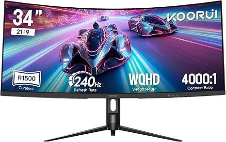 Монитор KOORUI G3441XC, 34" (86.36 cm) WQHD VA Curvature Display, 240Hz, 1ms, 4000:1, 350cd/m2, HDMI, DP