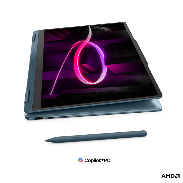 Лаптоп Lenovo Yoga 7 2-in-1 14AGP11, AMD Ryzen AI 7 445 6C (2.0 / 4.6 GHz, 8MB Cache), 14.0" (35.56 cm) WUXGA OLED Anti-fingerprint Display, Touchscreen, 24GB LPDDR5X, 1TB M.2 NVMe SSD, Free DOS