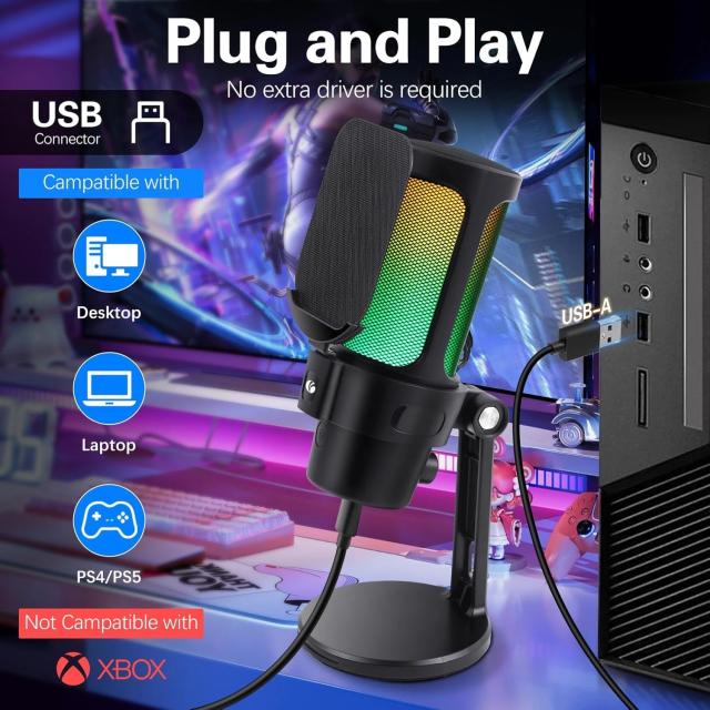 Mикрофон VCom Gaming Microphone, USB, RGB, Black
