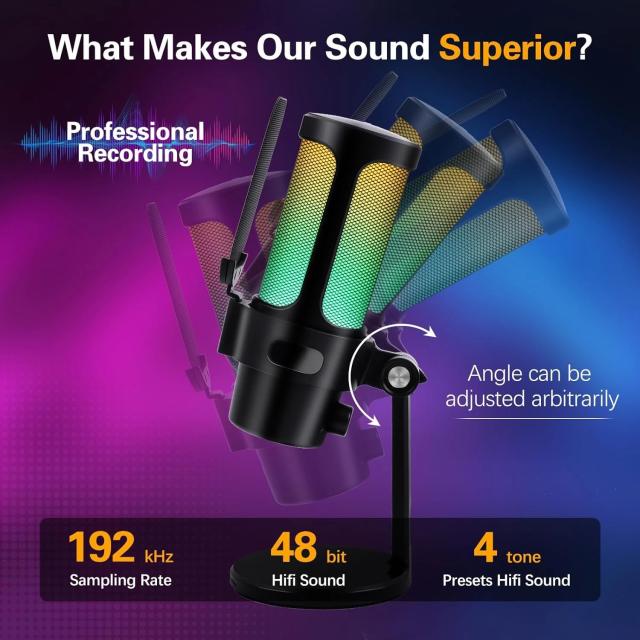 Mикрофон VCom Gaming Microphone, USB, RGB, Black
