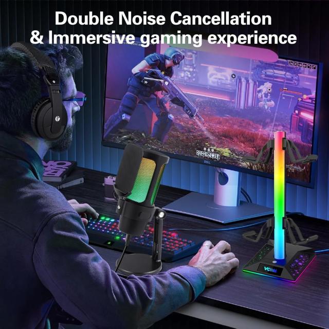Mикрофон VCom Gaming Microphone, USB, RGB, Black
