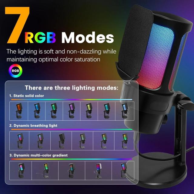 Mикрофон VCom Gaming Microphone, USB, RGB, Black
