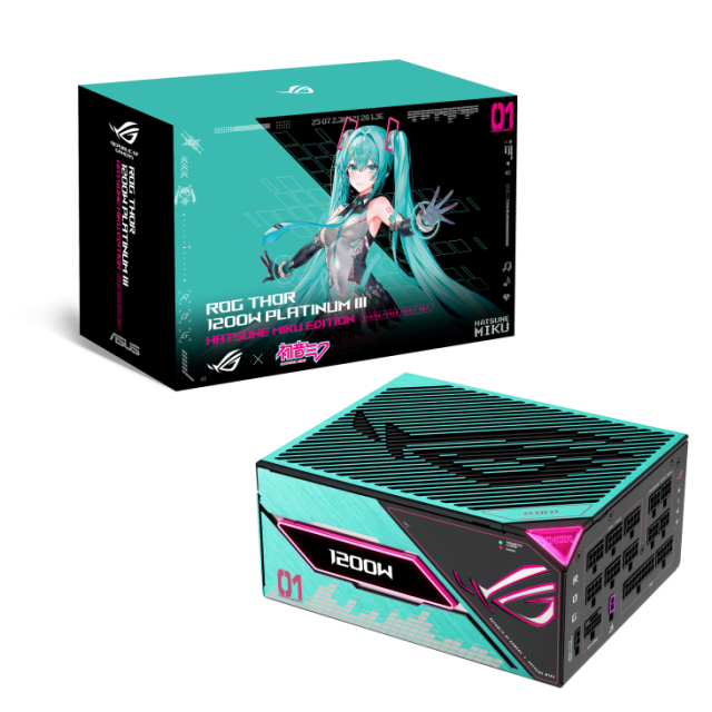 Захранване ASUS ROG Thor 1200W Platinum III Hatsune Miku Edition, Active PFC, ATX 3.1, PCIe 5.1, 80 Plus Platinum, Fully Modular