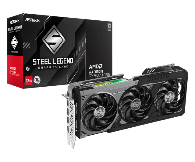 Видео карта ASRock Radeon RX 9070 GRE Steel Legend Dark 12GB OC GDDR6, 192-bit, HDMI, DisplayPort
