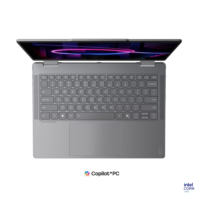 Лаптоп Lenovo Yoga 7 2-in-1 14IPH11 Aura Edition, Intel Core Ultra 7 355 8C (1.7 / 4.7 GHz, 12MB Cache), 14.0" (35.56 cm) 2.8K WQXGA+ OLED Glossy Display, 32GB LPDDR5X, 1TB M.2 NVMe SSD, Windows 11 Home