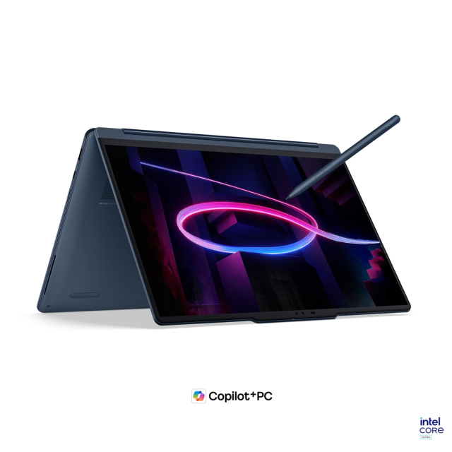 Лаптоп Lenovo Yoga 9 2-in-1 14IPH11 Aura Edition, Intel Core Ultra 7 355 8C (1.7 / 4.7 GHz, 12MB Cache), 14.0" (35.56 cm) 2.8K WQXGA+ OLED Anti-fingerprint Glossy Display, Touchscreen, Intel Graphics 4 Xe3, 32GB LPDDR5X, 1TB M.2 NVMe SSD, Windows 11 