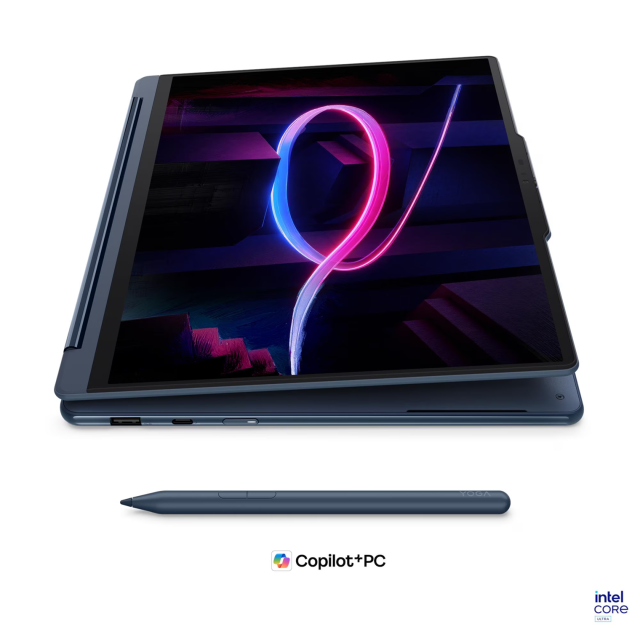 Лаптоп Lenovo Yoga 9 2-in-1 14IPH11 Aura Edition, Intel Core Ultra 7 355 8C (1.7 / 4.7 GHz, 12MB Cache), 14.0" (35.56 cm) 2.8K WQXGA+ OLED Anti-fingerprint Glossy Display, Touchscreen, Intel Graphics 4 Xe3, 32GB LPDDR5X, 1TB M.2 NVMe SSD, Windows 11 