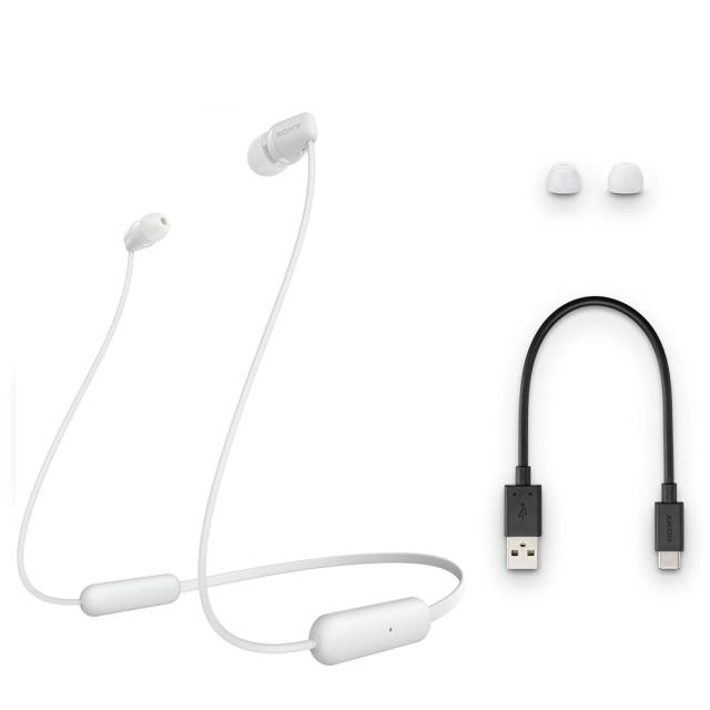 Слушалки Sony WI-C310, безжични, Bluetooth, микрофон, тип "тапи", Бели