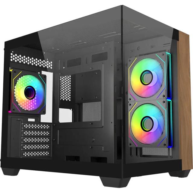 Кутия CoolerMaster Elite 481 Wood Black, Mini Tower, 2x USB 3.0, 1x USB Type-C, ITX, Micro-ATX