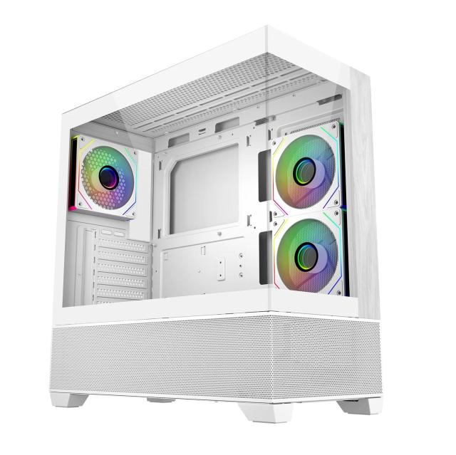 Кутия CoolerMaster Elite 690 Wood White, Mid Tower, 2x USB 3.0, 1x USB Type-C, 1x 3.5mm Headset Jack, ITX, Micro-ATX, ATX