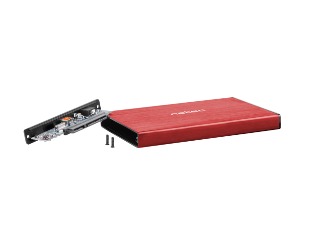 Кутия за HDD / SSD Natec Rhino Go, 2.5"(6.35 cm), SATA III (6 Gb/s), USB 3.0, червен