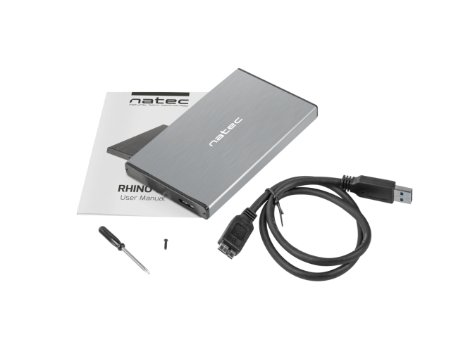 Кутия за HDD / SSD Natec Rhino Go, 2.5"(6.35 cm), SATA III (6 Gb/s), USB 3.0, Сив