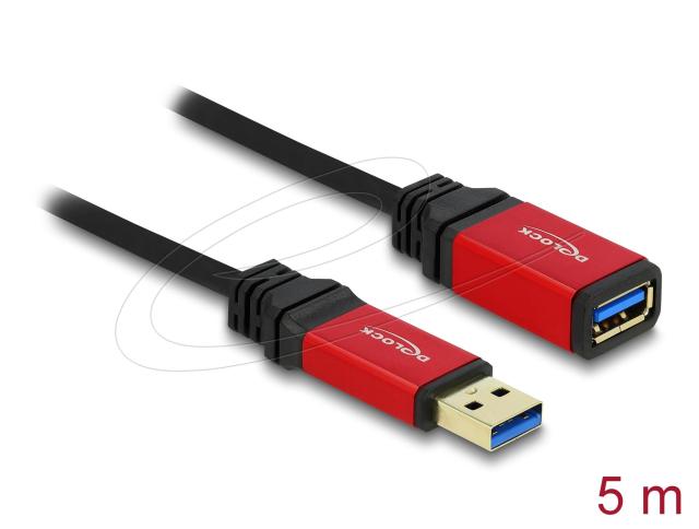 Удължителен кабел Delock USB-A (м) към USB-А (ж), 5 м, Екраниран, Черен