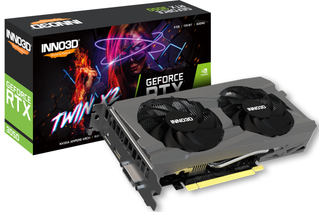 Видеокарта Inno3D RTX 3050 TWIN X2 OC 8GB GDDR6, 128-bit, HDMI, DP
