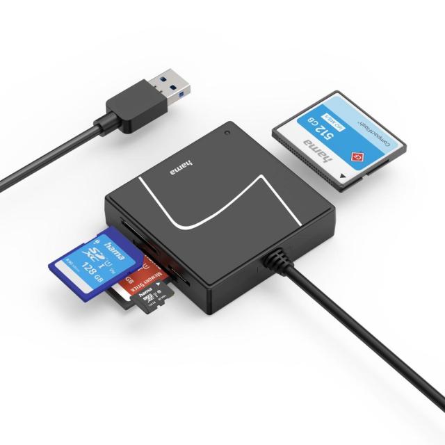 Четец за карти HAMA USB, USB-A, с USB-C адаптер, USB 3.2 Gen1, SD/micro-SD/CF/MS
