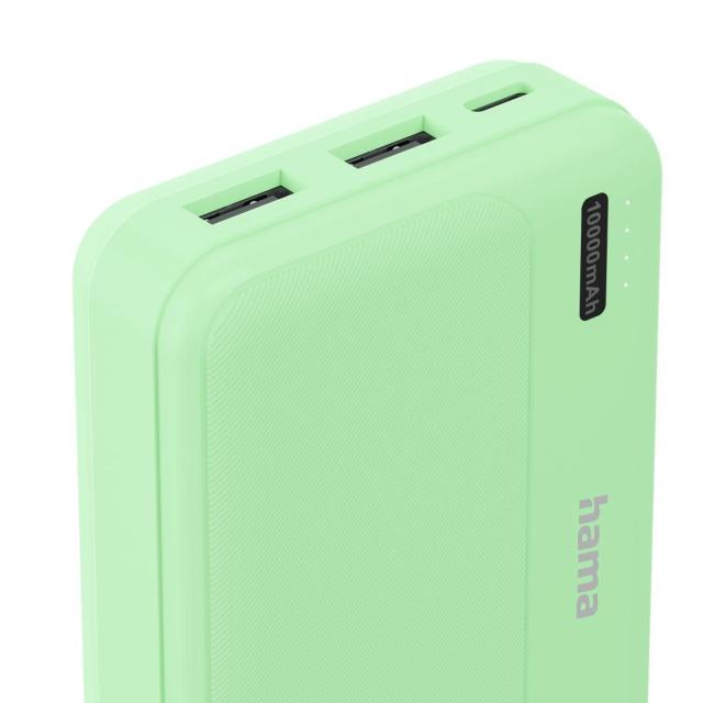 Външна батерия HAMA "Pocket 10", 10000 mAh, Изходи: 2 x USB-A, зелена