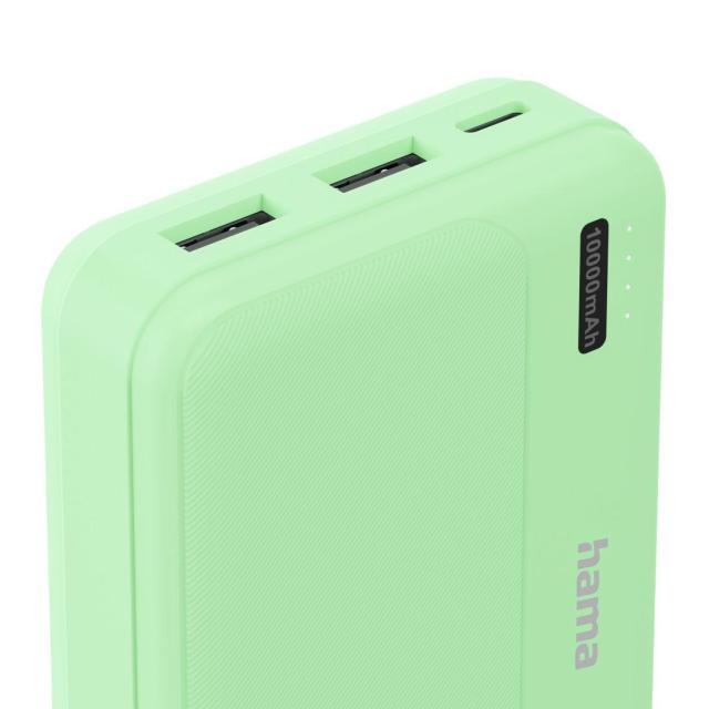 Външна батерия HAMA "Pocket 10", 10000 mAh, Изходи: 2 x USB-A, зелена
