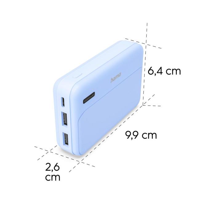 Външна батерия HAMA "Pocket 10", 10000 mAh, Изходи: 2 x USB-A, син