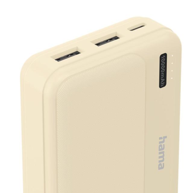 Външна батерия HAMA "Pocket 10", 10000 mAh, Изходи: 2 x USB-A, бежов