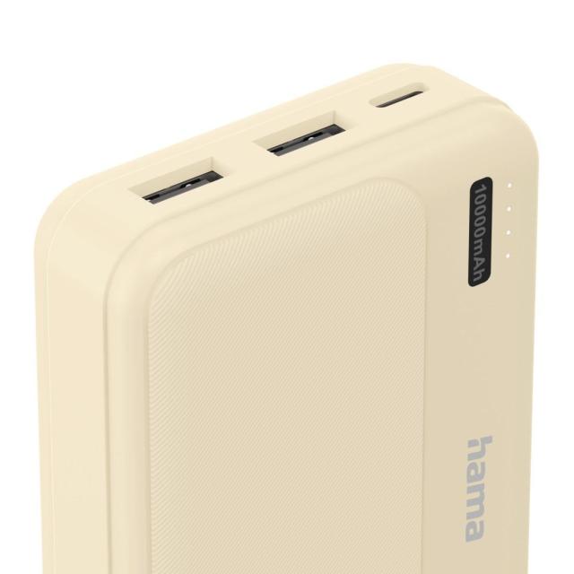 Външна батерия HAMA "Pocket 10", 10000 mAh, Изходи: 2 x USB-A, бежов