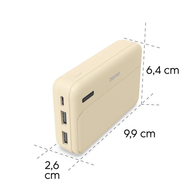 Външна батерия HAMA "Pocket 10", 10000 mAh, Изходи: 2 x USB-A, бежов